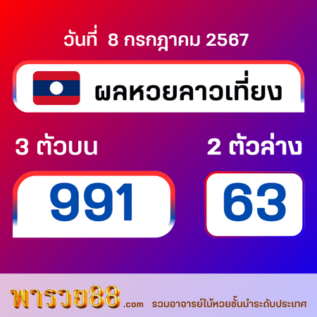 ผลหวยลาวเที่ยง วันจันทร์ที่ 8 กรกฎาคม 67